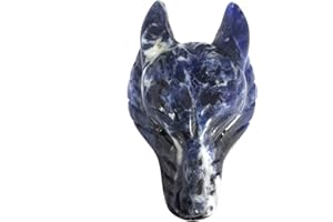 Lovionus89 Natürlich Sodalith Wolf Kopf Stein Statue, Mini 40mm Tier Heilung Kristall Tasche Skulptur