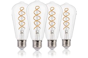 FLSNT Lampadina LED Edison E27, ST58 Retro Stile Spirale Filamento Decorativo Lampadine, 4W(equivalente 40W), 2200K, Vetro trasparente, Non Dimmerabile, Confezione da 4