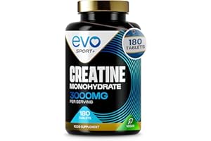 EVO NUTRITION Creatine Monohydrate Tablets 3000mg - 180 Creatine Tablets | Unflavoured Gym Supplement & Powder Alternative for Men & Women | Muscle Mass & Exercise Recovery | Vegan, Keto & Made in UK