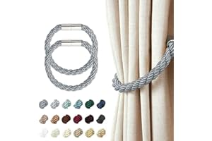 Hommakr 2 Pack Strong Magnetic Curtain Tiebacks Modern Style Drape Tie Backs Suitable Decorative Weave Rope Curtain Holdback for Thin or Thick Home & Office Window Drapery (Dark Grey)