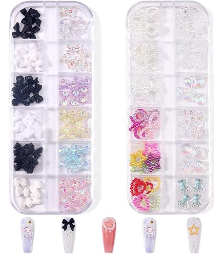 1000 Stück Nageldesign Zubehör – Weiße Schleifen, Blüten & Perlen Aus Kunstharz Für Nail Art