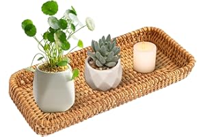 LEKEFETO Cesta de almacenamiento de ratán, cestas de mimbre trenzado, para baño, para cajones, decorativas, cocina, salón (27,5 x 11 x 4 cm)