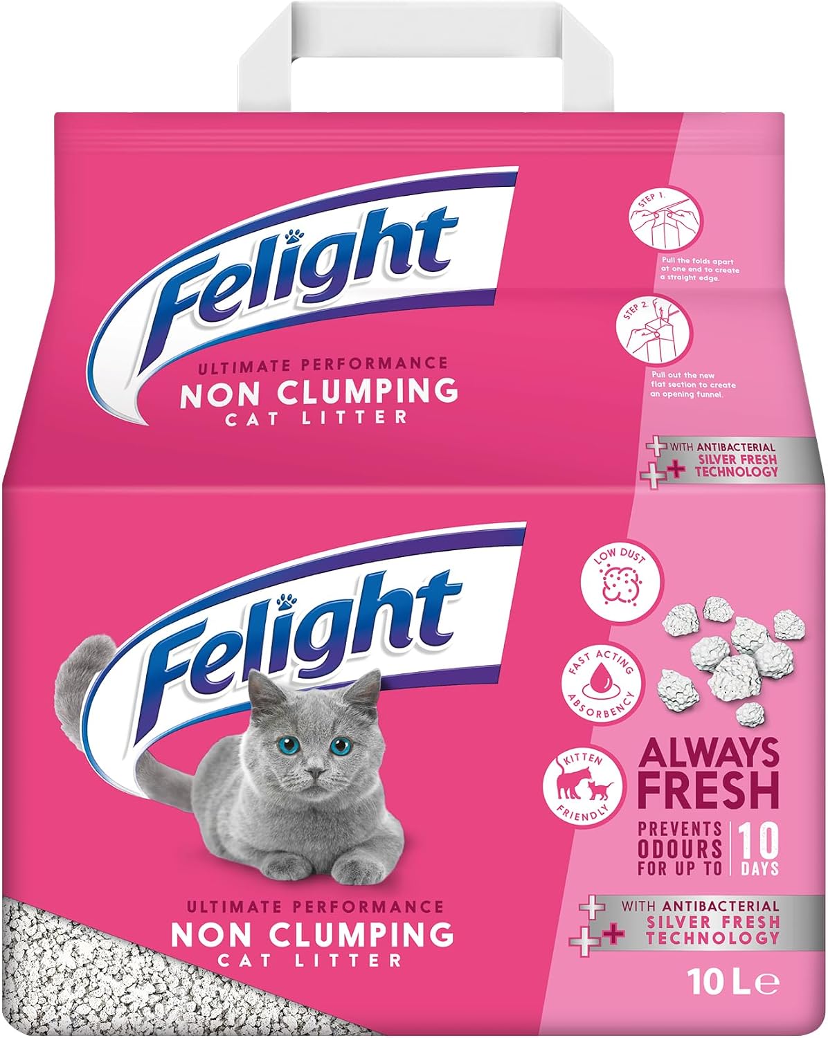Felight | Non-Clumping Cat Litter with Antibacterial Silverfresh Technology | Prevents Odours for up to 10 Days | Made in the