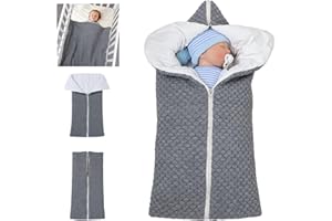 LAWKUL Pram Blanket Newborn Swaddle Blanket Sleeping Bag Wool Pram Blanket Winter Thick Fleece Sleeping Bags for 0-6 Months Boys Girls Grey