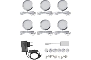 BRTech Unterbauleuchte Schrankbeleuchtung mit Kabel, 6 Stück Rund Unterbauleuchte Küche LED 59.36 mm, 250lm 3000K Vitrinenbeleuchtung LED für Treppenbeleuchtung, Vitrine, Küche, Flur, Kleiderschrank
