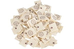 AIBAOBAO 100 Pcs Etiquetas Handmade Tejida, Etiquetas de Tela Hechas a Mano Handmade de Tela Costura de Punto, Ropa Tejido Manualidad rectángulo para Artesanía DIY Accesorios Ropa Infantil