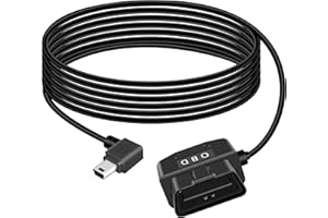 GELRHONR OBD Power Cable for Dash Camera, OBD2 Diagnostic Extension Adapter to 90Degree Mini USB with Switch Button, 24 Hours Surveillance/Acc Mode 12-24V to 5V/3A, for Dashcam, GPS -3.5M/11.5Ft
