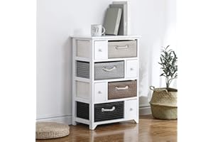 Ruication Bedside Table Bathroom Cabinet Wicker Woven Baskets Organiser Large Chest of Drawer Storage Unit Nightstand Fully Assembled for Bedroom Living Room Bathroom Hallway (8 Drawers)