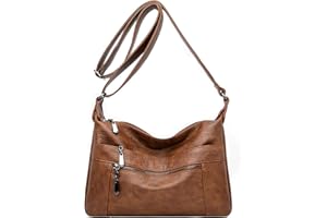 SACMILL Womens Leather Crossbody Bags Multi Pocket Soft Ladies Leather Shoulder Handbag Lightweight with Adjustable Shoulder Strap