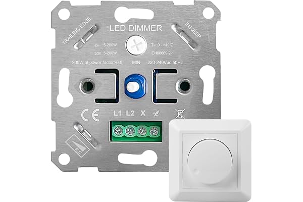 LED-dimmer strömbrytare 220–240 V, dimmer för LED-lampor och glödlampor vit strömbrytare universal infälld dimmer dimmer dimmer 5–200 W dimbar glödlampa och halogenlampa