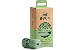 Beco Dog Poop Bags Rolls - Strong & Large - 120 Bags (8 Rolls of 15) Unscented, Dispenser Compatible for Dog Waste