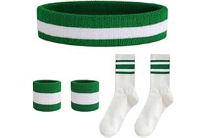 JTMKYO Lot de 3 bandeaux à rayures avec 1 paire de chaussettes, bandeau de sport, bandeau de fitness, bracelets en tissu éponge, bracelets de basket-ball