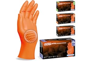 ARNOMED 50x PROGRIP Guantes nitrilo talla XL Naranja [Con doble grosor y textura diamante], Guantes desechables de nitrilo para taller, industria y montaje, Luvas nitrilo descartaveis