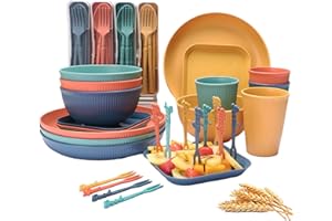 AZONELIFE 48 Partial Unbreakable Tableware Set, Camping Tableware Set for 4 People Plastic Tableware Picnic Tableware Sets Light Colorful Grill Plastic Serving Plate Bowls Cutlery Set