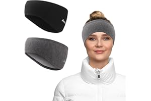 JASUEN Stirnband Ohrenschutz für Damen und Herren - Winter/Frühling/Herbst Sport Haarband Elastisch Ohrenwärmer Kopfband für Jogging Laufen Wandern Fahrrad - 2er Set ( Schwarz+Grau)