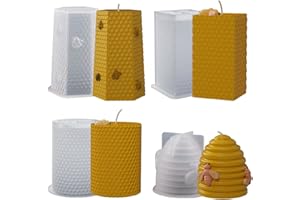 Xidmold Lot de 4 moules en silicone en forme de nid d'abeille - Moule à bougie 3D en forme d'abeille - Moule en silicone pour bougies en cire d'abeille, savon, fondant, résine