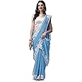 HESVI Women's Georgette Embroidery Border Work Saree with Blouse Piece