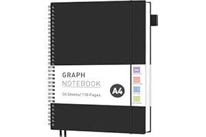 ‎RETTACY RETTACY Notizbuch A4 Kariert, Collegeblock mit 55 Blatt / 110 Seiten, PVC Softcover Spiralbuch mit 100 g/m² Papier, Geeignet für Lernen, College, Konferenzen, Tagebuchführen, 21.5 x 27.9cm - Schwarz