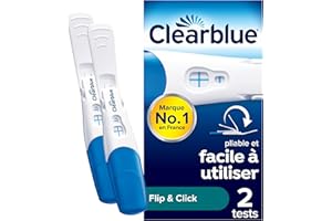 Clearblue Flip & Click test de grossesse à domicile pour femmes, pliable pour utilisation facile, teste l’hormone HCG, résultats précis et clairs en 3 minutes, 2 tests