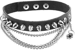 Jovivi Jewellery, Gothic Punk Leather Collar Choker Spike Rivets Spider Iron Chain Collar Necklaces Genuine Leather, Genuine leather, No Gemstone