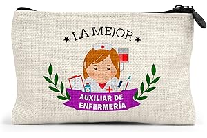 Planetacase - Planetacase - Monedero Personalizado - Personalizado - Mejor Auxiliar de Enfermería del Mundo - Diseño Exclusivo - Cierre con Cremallera - 15x10 cm - Auxiliar Enfermería Ella - Lino