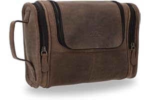 Gusti Kulturbeutel Herren Leder Chester – Edle Kulturtasche aus echtem Büffelleder – Robuste Kosmetiktasche Leder für Reisen, Alltag und Business