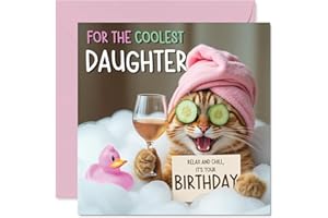 STUFF4 Funny Daughter Birthday Card - Relaxing Bath Cat - Cheeky Happy Birthday Card for Daughter from Dad Mum, 145mm Joke Humour Bday Greeting Cards