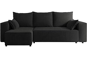 4ALL HOME Ecksofa mit Schlaffunktion Tobi 246x145 cm - Couch - Sofa mit Bettkasten - Eckcouch - L-Form - Schlaffsofa - Schlafsofa mit Bettkasten - Universal (Cord Poso 34 Graphit)