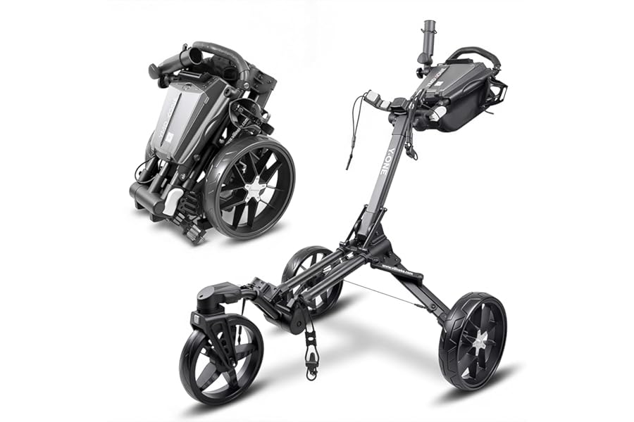 YMDXONE 3 Wheel Golf Trolley with 360° Swivel Wheel: Foldable Design, Integrated Storage, Adjustable Handle, Holders for Phone/GPS/Scorecard/Bottle/Umbrella. Compact for Easy Storage and Transport