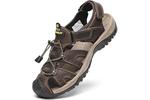 FLARUT Homme Sandales de Randonnée Orteil Fermé Crochet&Boucle De Plein air Randonnée Cuir Chaussures