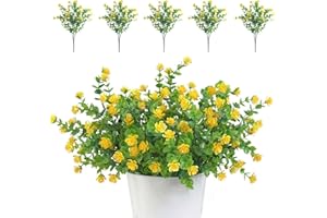 TSHAOUN 5 Piezas Flores Artificiales Flor Falsas,Arbustos Verdes Resistentes a Los Rayos UV Plantas para Colgar en Interiores y Exteriores,para Casa Jardín Ventana Fiesta Boda Decoración (Amarillo)