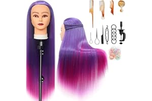 XINMEIFA Cabeza Peluqueria, 100% cabello humano Cabeza de maniquí Maniquí, cosmetología Práctica Trenzado Estilo Entrenamiento Coloración Blanqueamiento Teñido Curling Cortar (Morado-rojo)