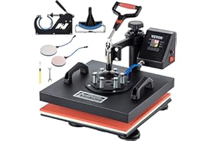 VEVOR Pressa a Caldo 5 in 1 Pressa a Caldo 38x38 cm Pressa a Trasferimento Termico 15x15 Pollici Pressa per Sublimazione per Maglietta da 15x15 Pollici per T-Shirt Trasferimento Cappello