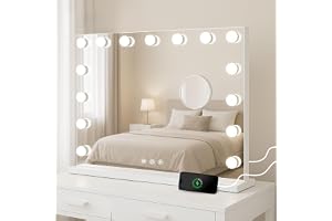 Bayt Hollywood LED-sminkbord, 58 x 46 cm, Bluetooth, USB, vitt