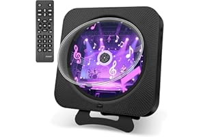 Canareen Lecteur CD Portable Bluetooth, Lecteur de CD de Bureau avec Haut-Parleur HiFi Intégrés, écran LED Audio avec Télécommande Prise Radio FM USB AUX, Noir