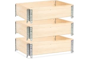 gardivo Hochbeet 80 x 60 x 20 cm - 3-teilig halbe Europalette Rahmen aus Holz, Garten Hochbeete, Beeteinfassung, Holzrahmen, stapelbar, steckbar