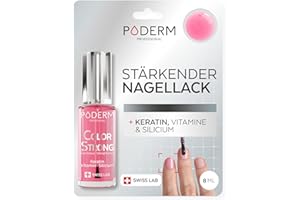 ‎PODERM Nagelhärter Lack mit Biotin, Silizium und Keratin - Stärkt und repariert beschädigte, geschwächte, brüchige Nägel durch Gel-Nagellack, Alterung – Gloss Shine - Hände & Füße - Swiss Made