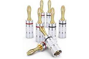 MOSWAG Bananenstecker Lautsprecher 8 Stück (4-Paare) 24K Vergoldete für Lautsprecherkabel, Bananenstecker Lautsprecher,AV-Receiver, Heimkino（Unterstützt nur lautsprecherkabel unter 4.5 mm）
