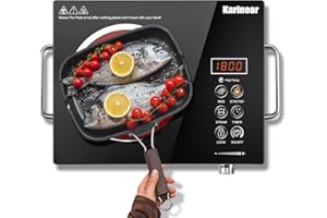 ‎KARINEAR Karinear Keramik Kochfeld 1 Platte Tragbar mit Griff, 650 °C Max, Glaskeramik Kochplatte 1er Freistehend, Herdplatte 1 Kochfelder mit Stecker, Timer, Kindersicherung, Restwärmeanzeige, 220-240V, 2000W