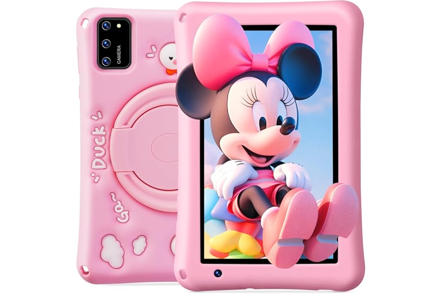 Kids Tablet 7 Inch Android 13 Octa-Core, 8GB+64GB, 5800mAh Battery, 5+8MP Dual Camera, Parental Control, WiFi, Bluetooth, Shockproof Silicone Case - GMS Certified, Educational Apps (Pink)