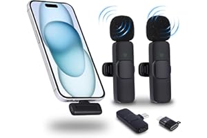 NK Micrófono Inalámbrico - Micrófono Lavalier Wireless para iPhone/Android/PC/Laptop, Plug&Play, Pack de 2 Micrófonos Solapa para Grabación de Tiktok/Twtch/Youtube/Vlog, Reducción de Ruido, Sin App