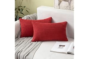 MIULEE Funda Cojin de Rayas de Maíz Fundas de Almohada Decorativa Pana Cojines Granulado Poliéster para Habitacion Sofá Silla Cama Sala de Estar Dormitorio 30x50cm 2 Piezas Rojo