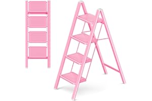 GameGem 4 Stufen Leiter, 4 Stufen Hocker für Erwachsene, klappbare Trittleiter mit sicherem Stand, verbreitertem Pedal, ästhetisch ansprechendes Aussehen, Wohnräume