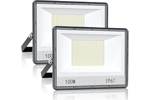 VRTOGTHE Focos LED Exterior 100W - 2 Piezas 10000LM 7000K Blanco Proyector LED Exterior, IP67 Impermeable Luces LED Exterior para Fábricas, Talleres, Campos Deportivos, Garajes