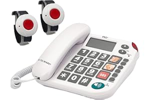 G-TELWARE PRO (Weltneuheit) Silence SOS Technik/SOSParam.einstellb./2023-2024er Modell Haus Notruf Seniorentelefon mit FunkSOS-Sender - 2 Armbandsender, Satingrau, PRO+