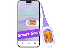 Easy@Home Smart Basal Thermometer, Large Screen and Backlit, 1/100th Degree, Period Tracker with Premom (iOS & Android) - Auto BBT Sync, Charting, Coverline, Accurate Fertility Prediction, Purple