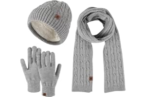 IQYU Cappello a maglia da uomo blu cappello sciarpa guanti set per uomini e donne set berretto sciarpa guanti uomo