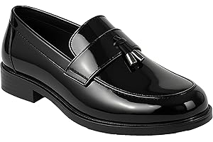 SIRRI Boys Slip-On Tassel Loafer Shoes Patent & Matt Prom Smart Formal Footwear