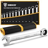 DEKOPRO 12 Combination Spanners 8-19 mm 72D Ratchet Chrome Vanadium Steel DIY