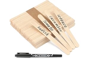 KINGLAKE 50Pcs Wooden Plant Labels with a Marker Pen, 11.4x1cm Wooden Garden Markers Tags Natural Wood Sticks for Seed Herbs Vegetables Flowers